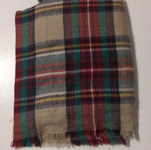 Oversized Blanket Scarf || Tan w/ Red, Green & White Plaid